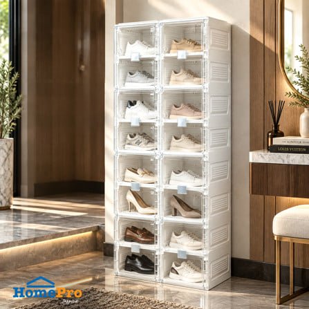 กล่องรองเท้า 16 ช่อง STACKO CLAIRE 53x34x132 ซม. สีขาว/ใส
