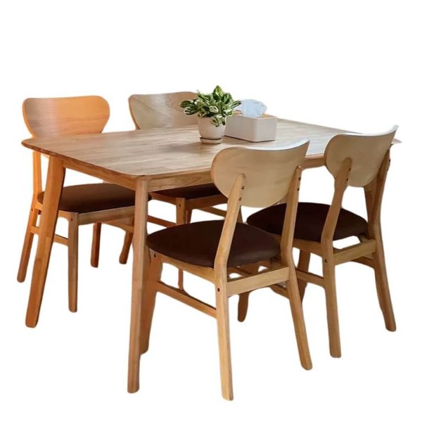 ชุดโต๊ะอาหาร 4 ที่นั่ง EVERGREEN FURNITURE สีไม้ธรรมชาติ  เบาะผ้าสีน้ำตาล